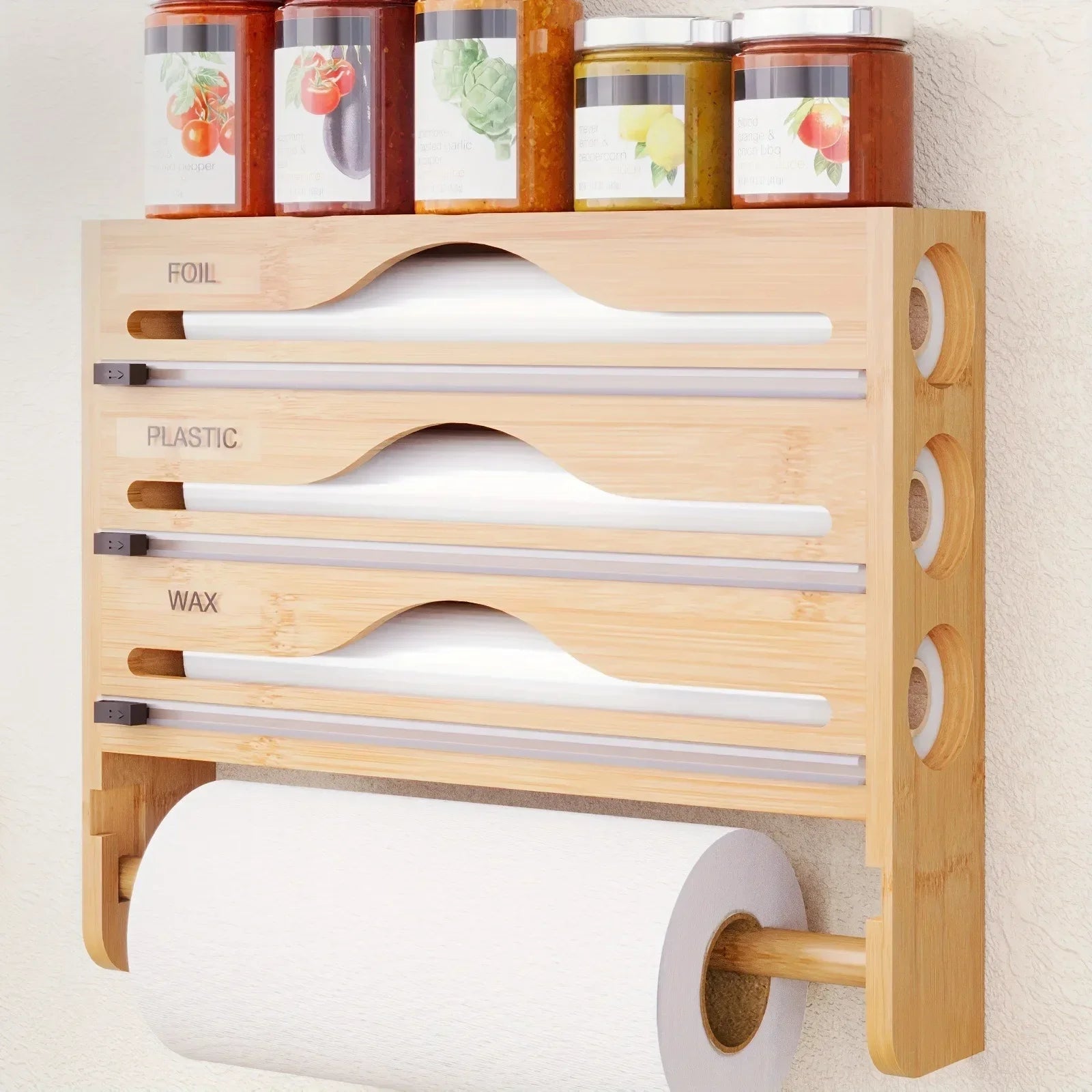 Wall-Mounted Cling Film, Tin Foil Cutter &amp; Paper Towel Holder